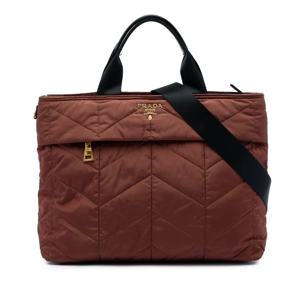 Prada Impuntu Tessuto Satchel Brown Very good - Front View