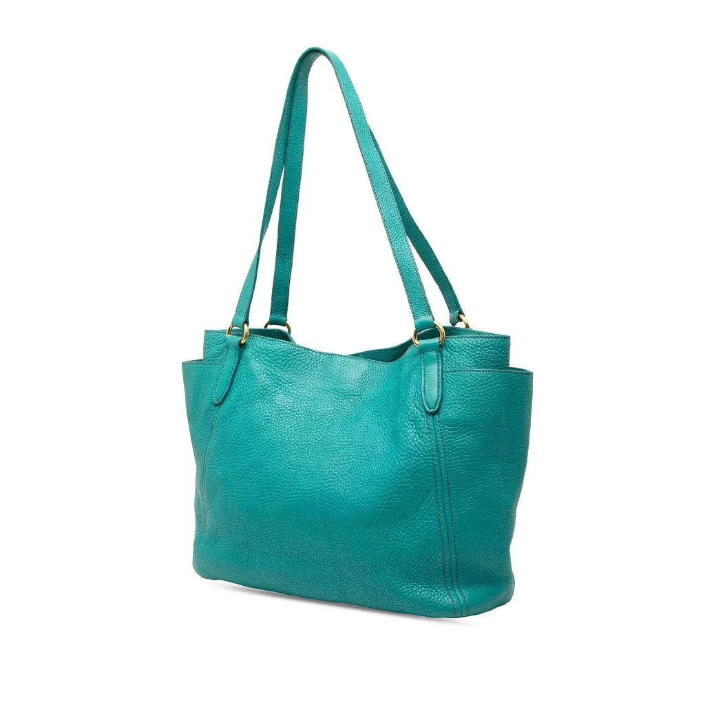 Prada Vitello Daino Side Pocket Tote Blue Leather Very good - Back View