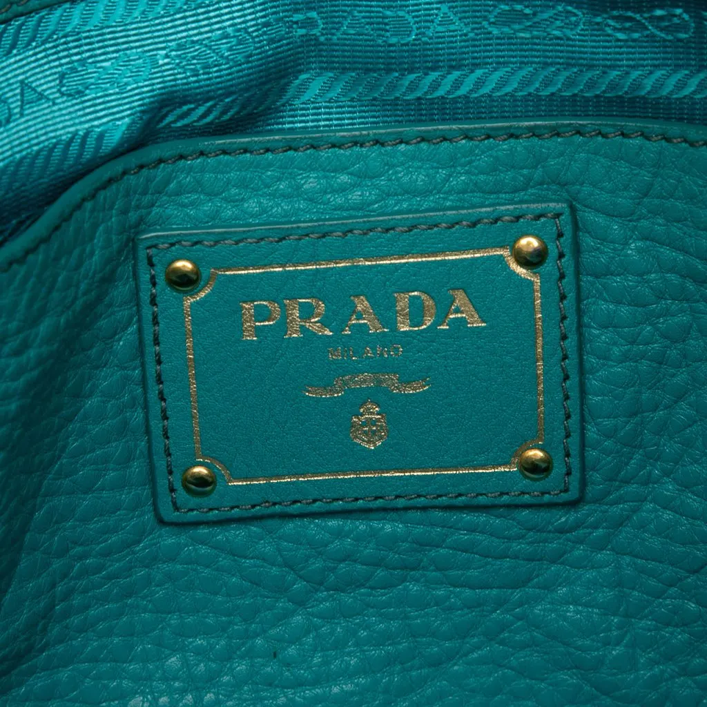 Prada Vitello Daino Side Pocket Tote Blue Leather Very good - Box View