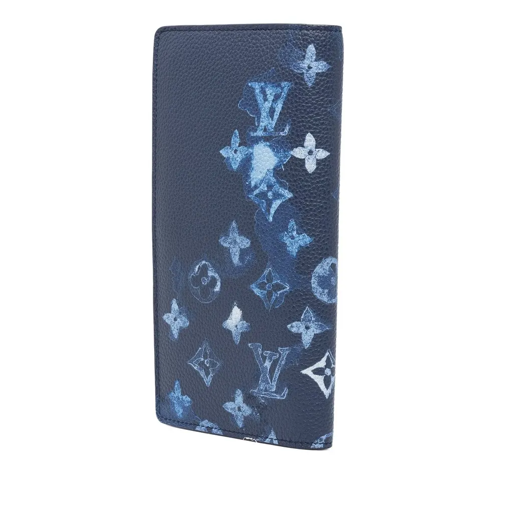 Louis Vuitton Monogram Ink Watercolor Portefeuille Brazza Bifold Long Wallet Blue Canvas Good - Back View