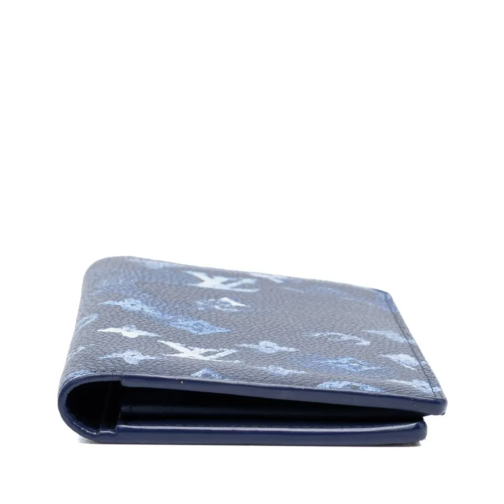 Louis Vuitton Monogram Ink Watercolor Portefeuille Brazza Bifold Long Wallet Blue Canvas Good - Inside View