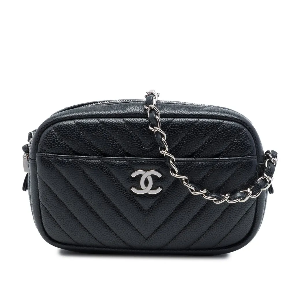Chanel CC Chevron Caviar Camera Bag Black Leather Very good - Front View