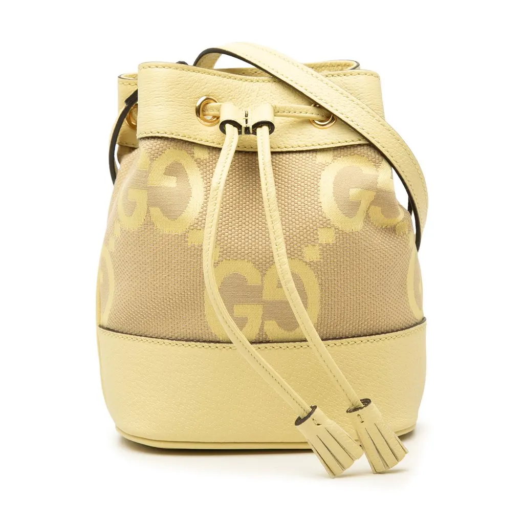 Gucci Mini Jumbo GG Canvas and Calfskin Ophidia Bucket Bag Yellow Very good - Front View
