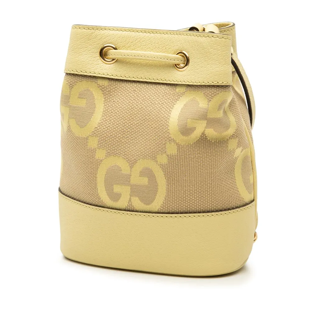 Gucci Mini Jumbo GG Canvas and Calfskin Ophidia Bucket Bag Yellow Very good - Back View