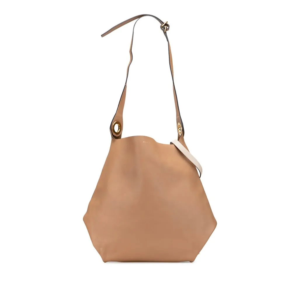 Burberry Bicolor Calfskin Grommet Hobo Brown Leather Very good - Front View