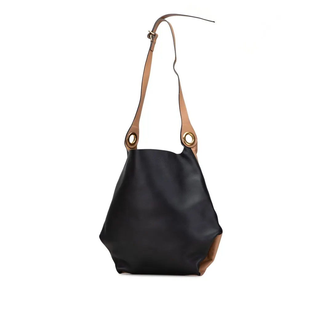 Burberry Bicolor Calfskin Grommet Hobo Brown Leather Very good - Back View