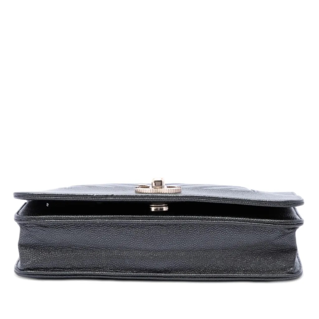 Chanel Chevron Caviar Mademoiselle Wallet On Chain Black Leather Very good - Inside View