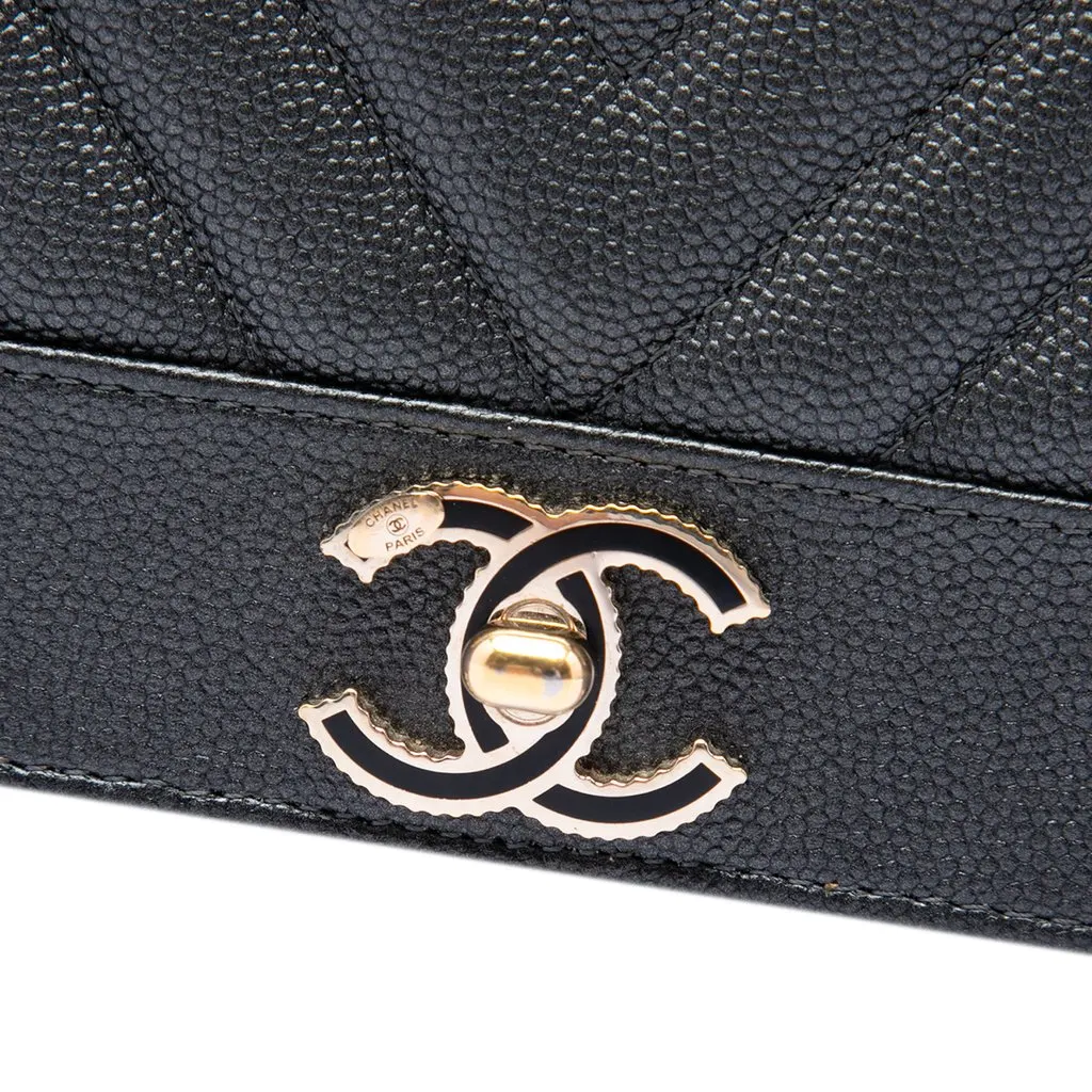 Chanel Chevron Caviar Mademoiselle Wallet On Chain Black Leather Very good - Box View