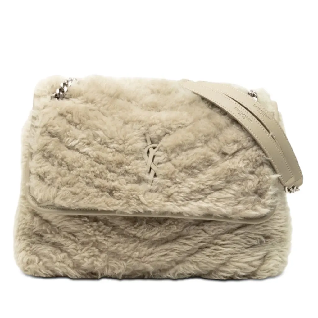 Saint Laurent Medium Shearling Niki Shoulder Bag Brown Very good - Front View