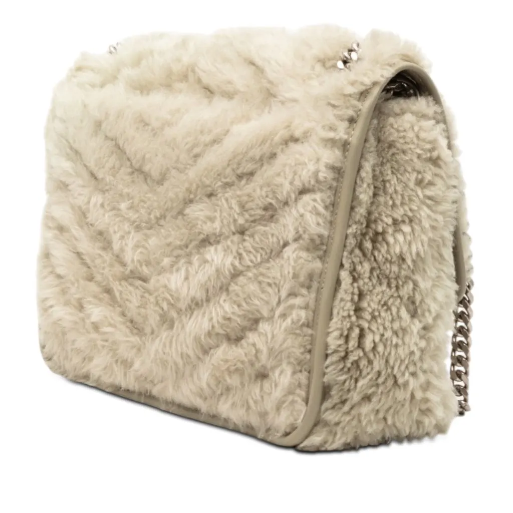 Saint Laurent Medium Shearling Niki Shoulder Bag Brown Very good - Back View