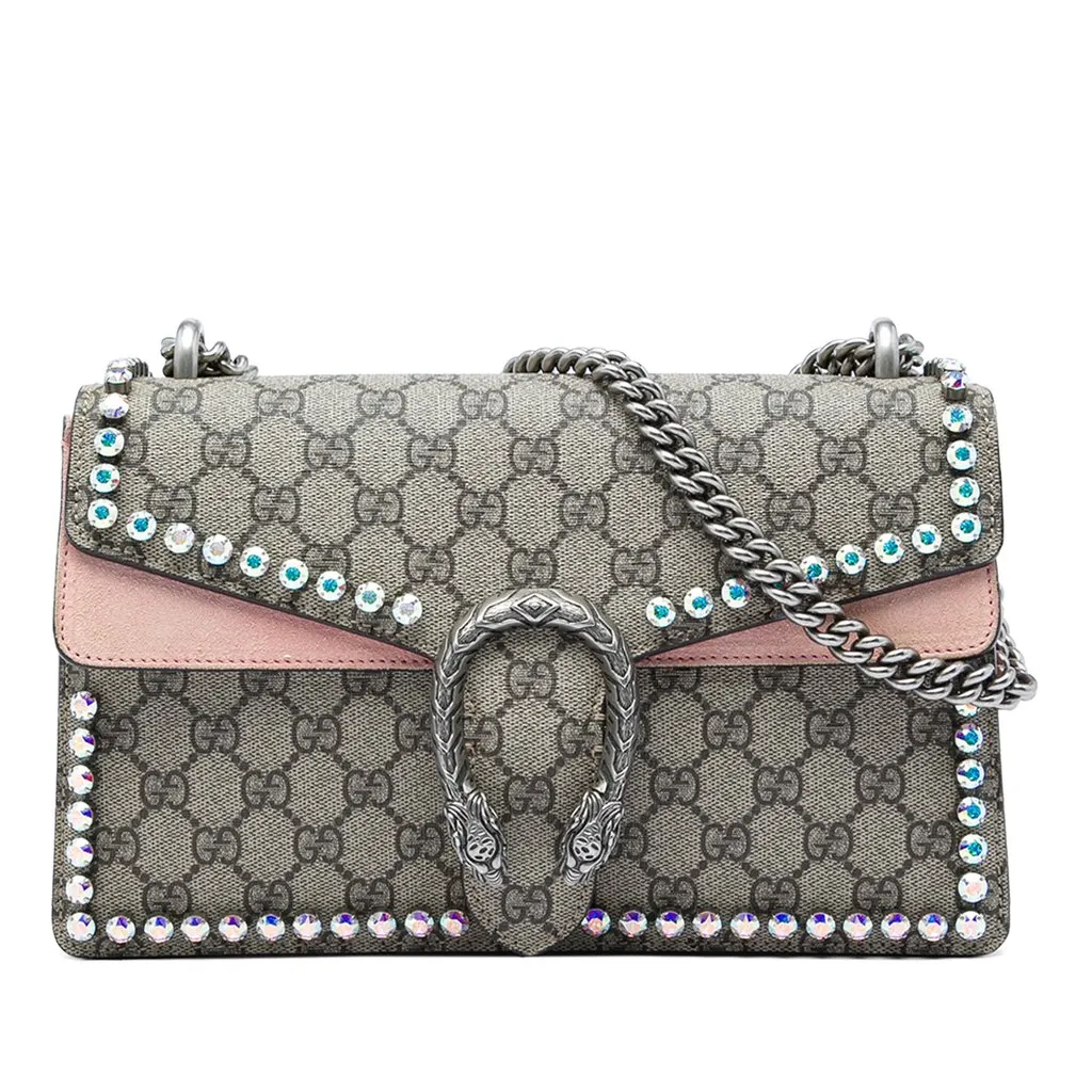 Gucci Medium GG Supreme Crystal Dionysus Shoulder Bag Beige Canvas Good - Front View