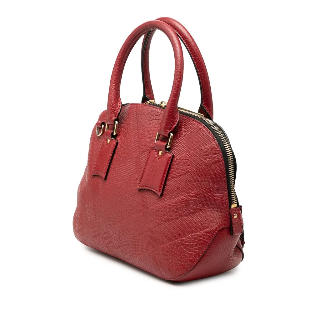 Burberry Small Heritage Grain Check Embossed Leather Orchard Bowling Bag Red Leather Very good - Back View