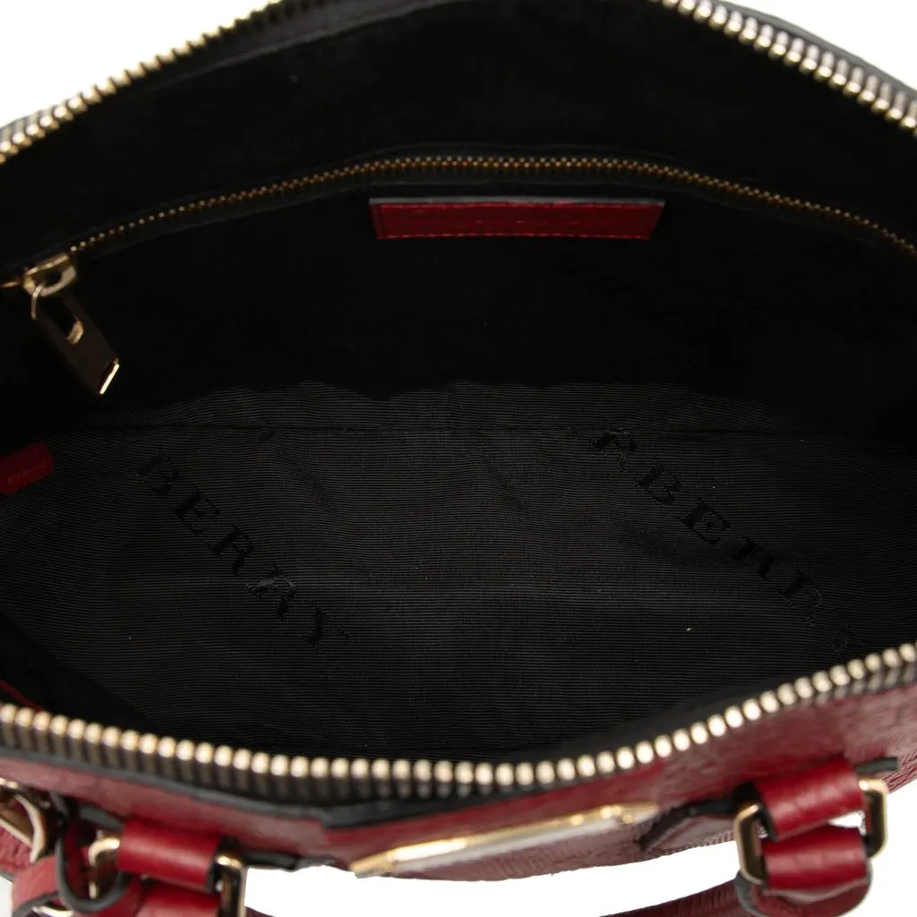 Burberry Small Heritage Grain Check Embossed Leather Orchard Bowling Bag Red Leather Very good - Model View