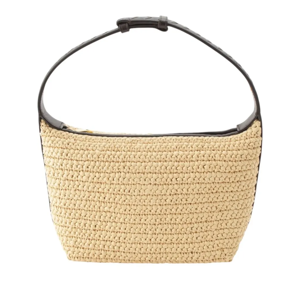 Bottega Veneta Mini Nappa Intrecciato Trimmed Raffia Wallace Handbag Beige Very good - Front View