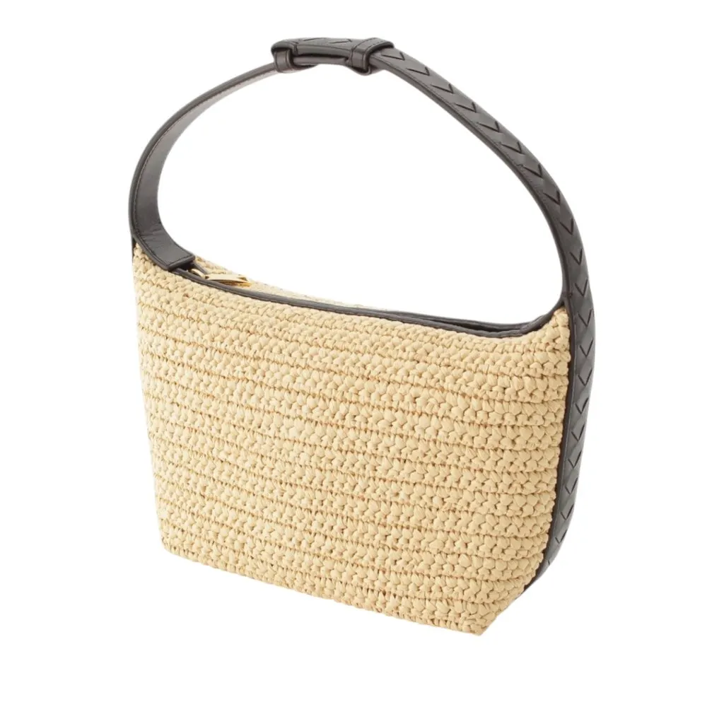 Bottega Veneta Mini Nappa Intrecciato Trimmed Raffia Wallace Handbag Beige Very good - Back View