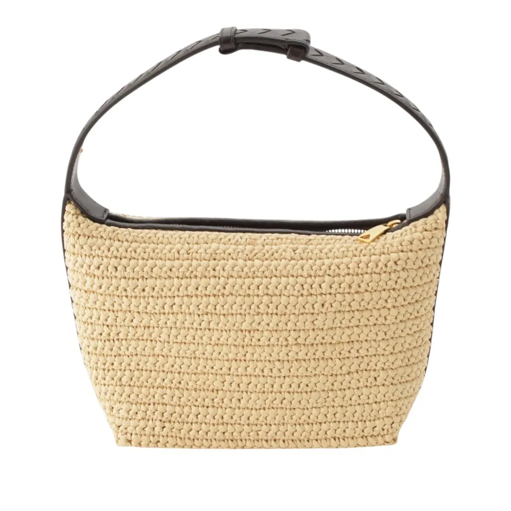 Bottega Veneta Mini Nappa Intrecciato Trimmed Raffia Wallace Handbag Beige Very good - Model View