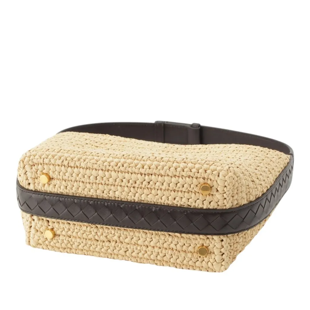Bottega Veneta Mini Nappa Intrecciato Trimmed Raffia Wallace Handbag Beige Very good - Box View
