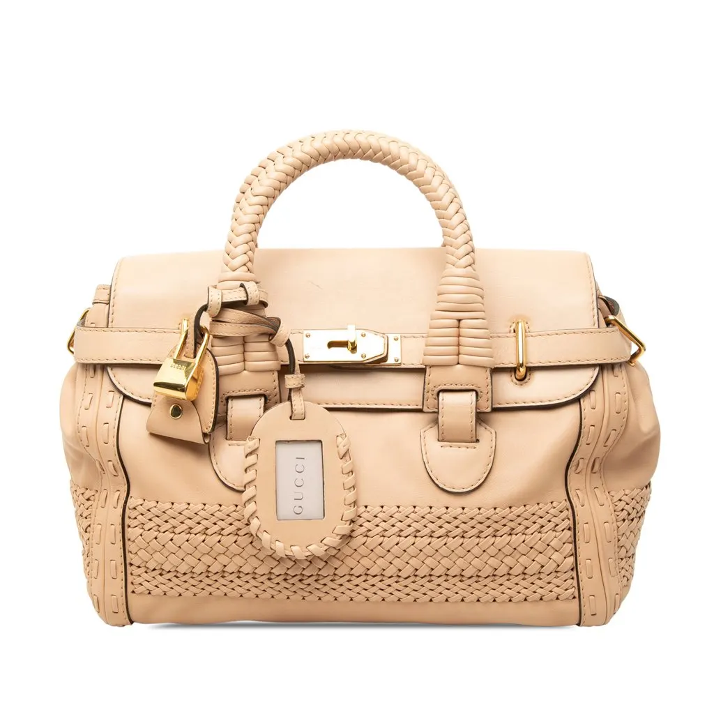 Gucci Medium Calfskin Handmade Handbag Beige Leather Good - Front View