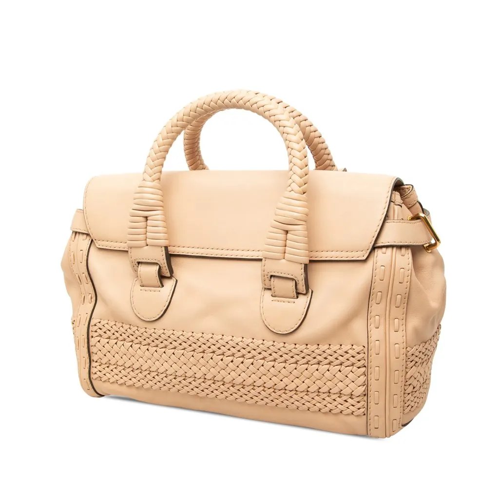 Gucci Medium Calfskin Handmade Handbag Beige Leather Good - Back View