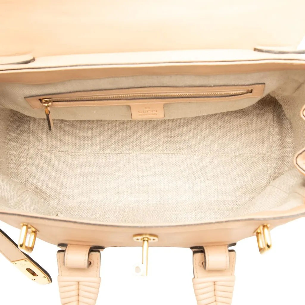 Gucci Medium Calfskin Handmade Handbag Beige Leather Good - Model View