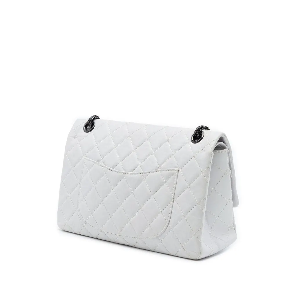 Chanel Quilted Aged Calfskin Reissue 2.55 Double Flap 226 White Leather Very good - Back View