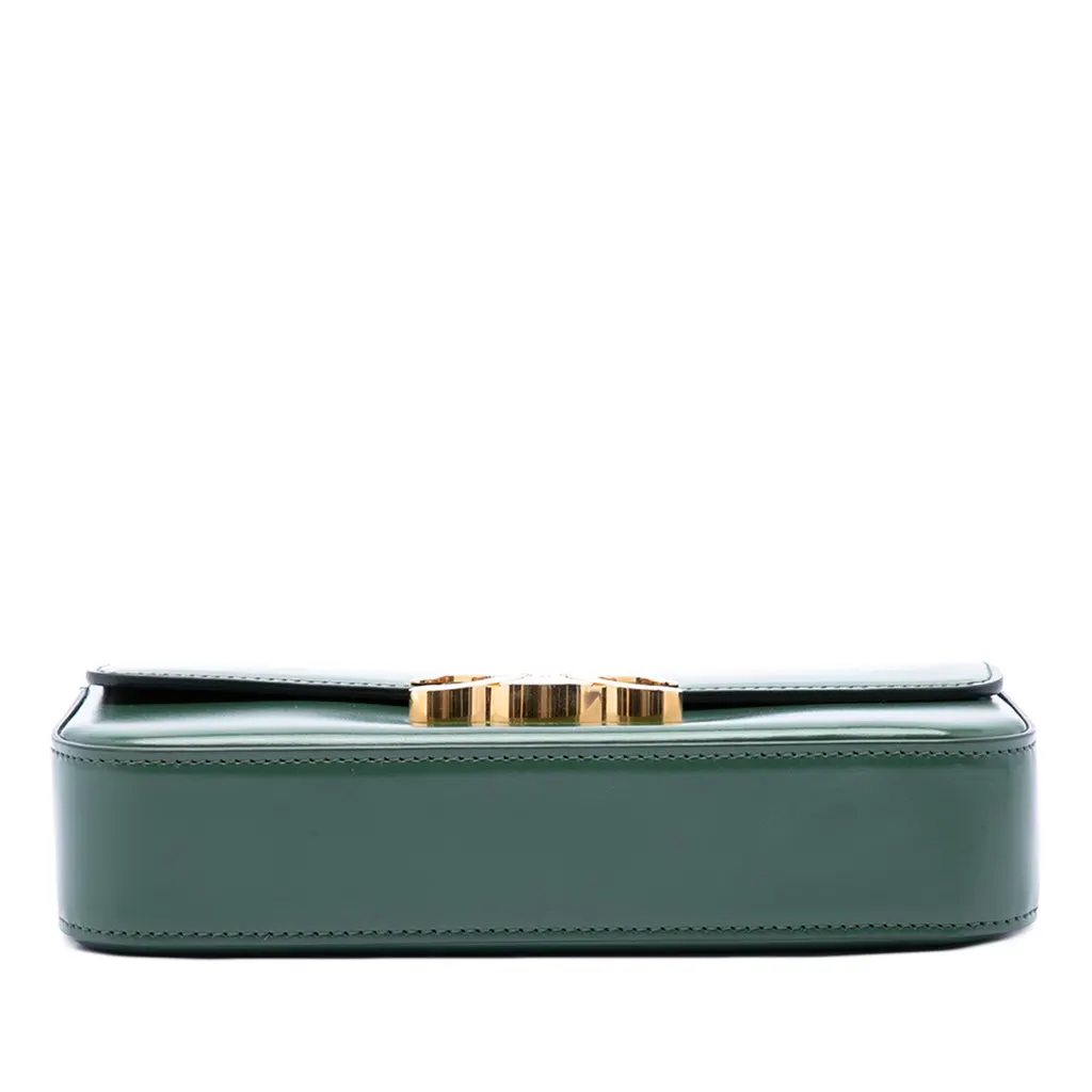Celine Shiny Calfskin Triomphe Claude Shoulder Bag Green Leather Very good - Inside View