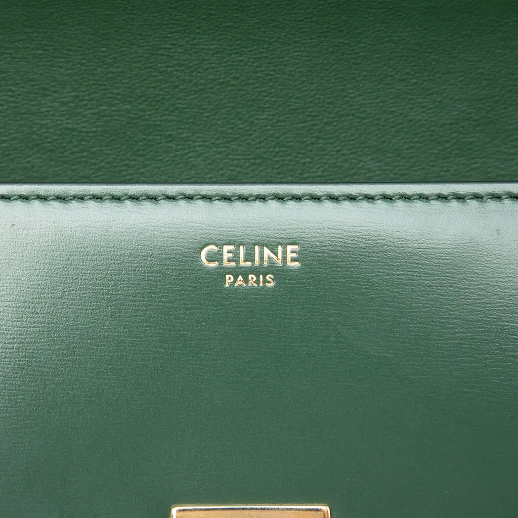 Celine Shiny Calfskin Triomphe Claude Shoulder Bag Green Leather Very good - Box View