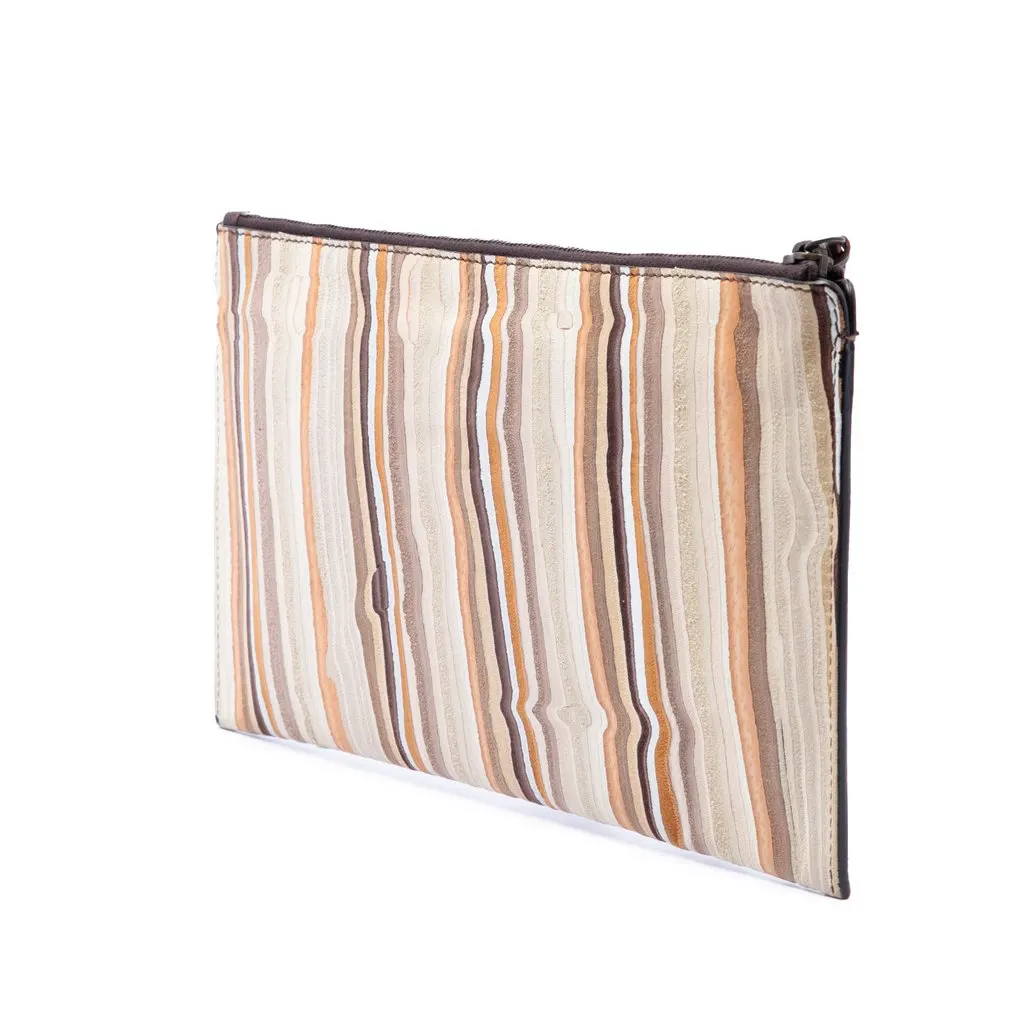 Balenciaga Suede Striped Papier Clutch Beige Leather Very good - Back View