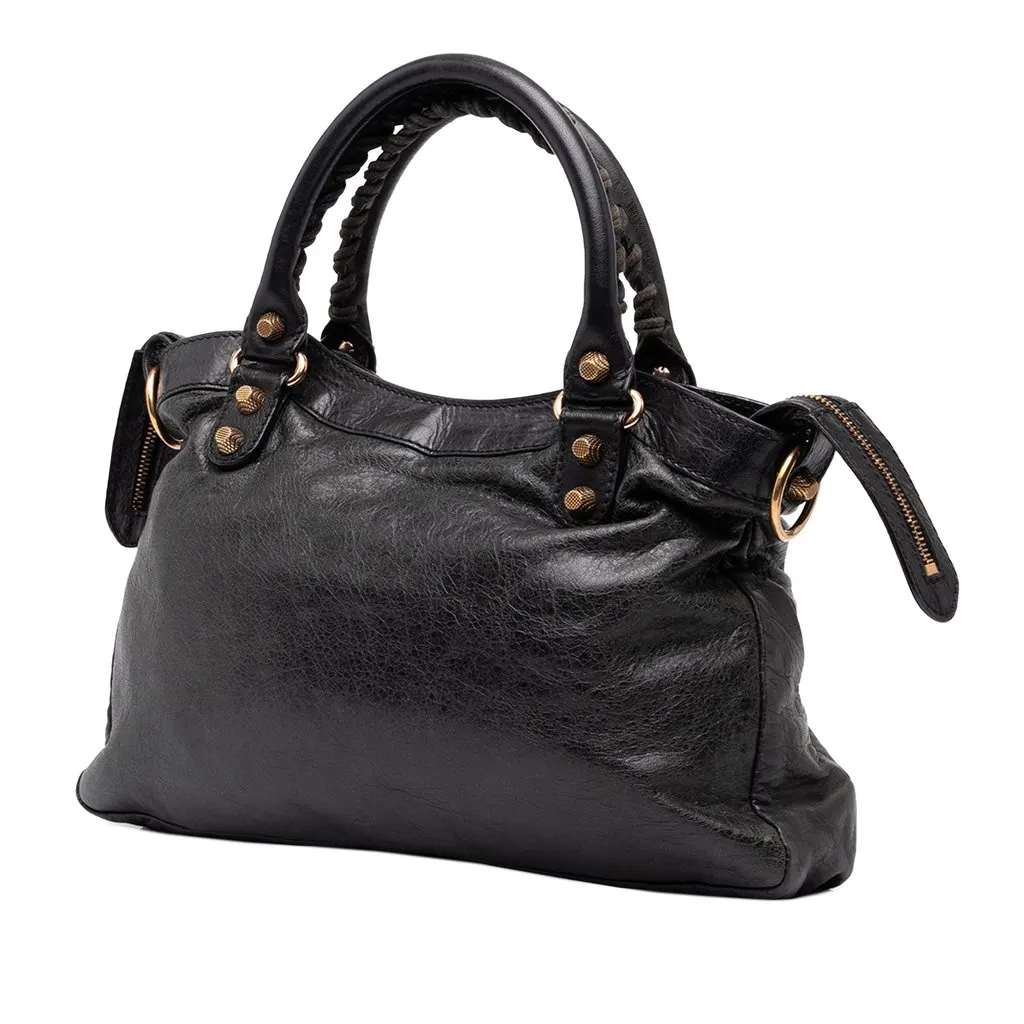 Balenciaga Lambskin Motocross Giant 12 Town Satchel Black Leather Good - Back View