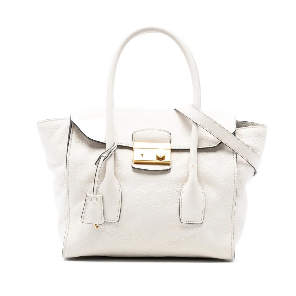 Prada Vitello Daino Sound Lock Satchel White Leather Very good - Front View