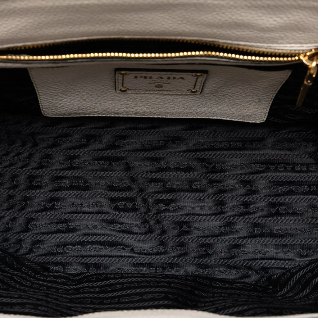 Prada Vitello Daino Sound Lock Satchel White Leather Very good - Model View