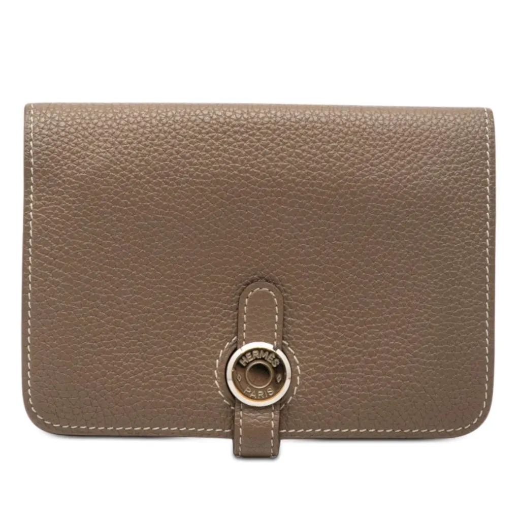 Hermès Togo Dogon Compact Wallet Brown Leather Very good - Front View