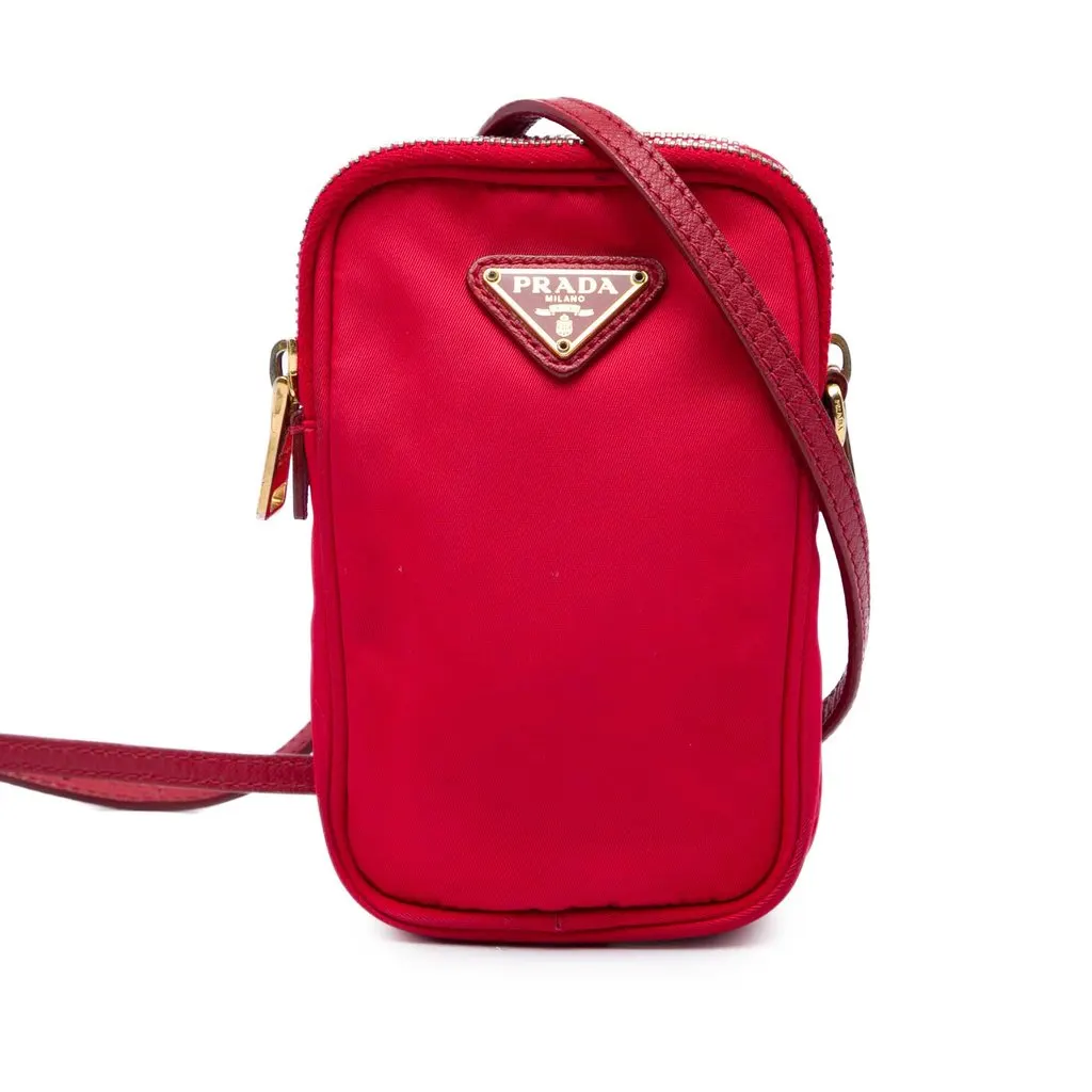 Prada Tessuto Double Zip Phone Case Red Polyamide Good - Front View