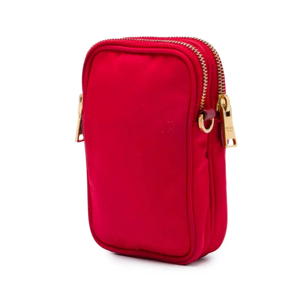 Prada Tessuto Double Zip Phone Case Red Polyamide Good - Back View