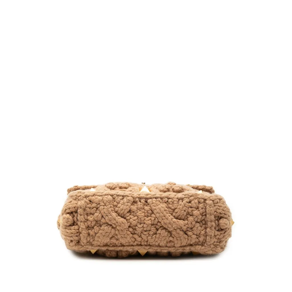 Valentino Medium Knit Roman Stud Satchel Beige Very good - Inside View
