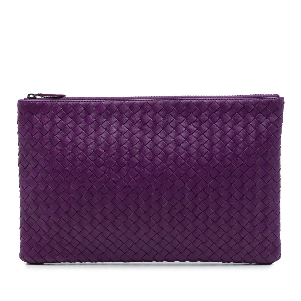 Bottega Veneta Nappa Intrecciato Clutch Purple Leather Very good - Front View