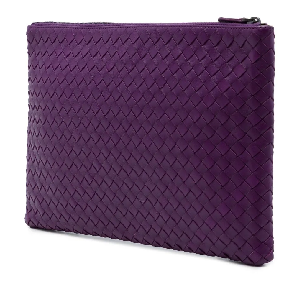 Bottega Veneta Nappa Intrecciato Clutch Purple Leather Very good - Back View