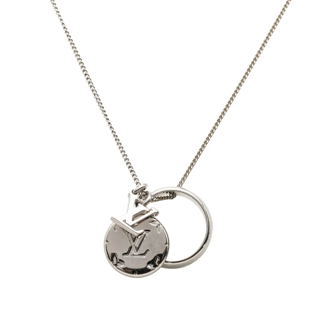 Louis Vuitton Brass Monogram Charms Necklace Silver Brass Very good - Back View