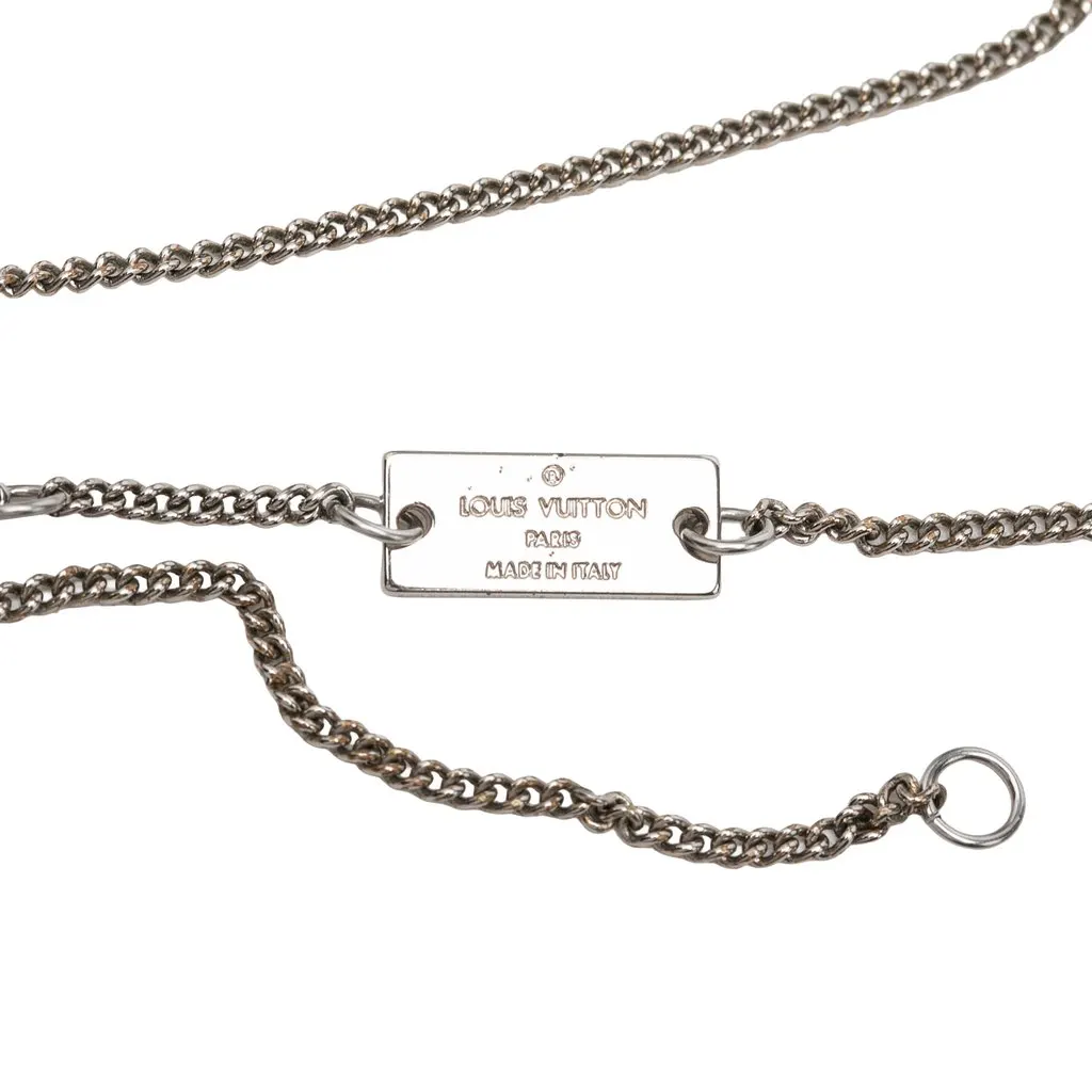 Louis Vuitton Brass Monogram Charms Necklace Silver Brass Very good - Model View