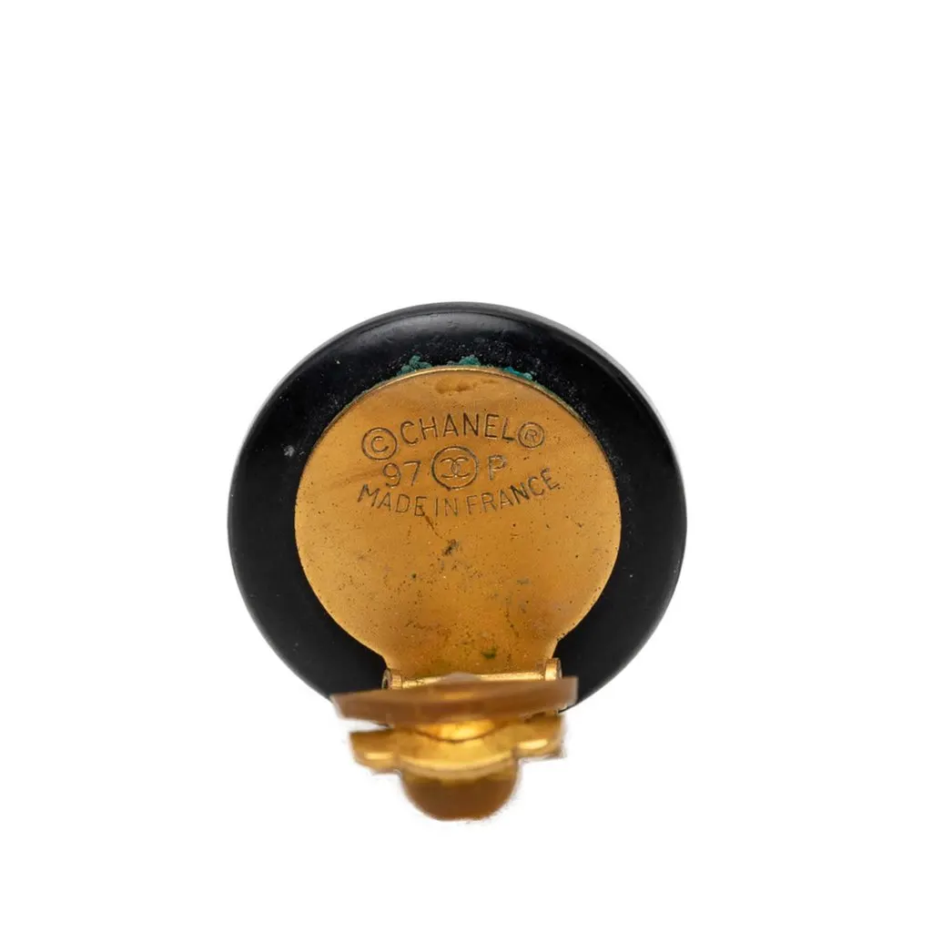 Chanel CC Gold Plated and Enamel Round Button Clip On Earrings Black Very good - Inside View