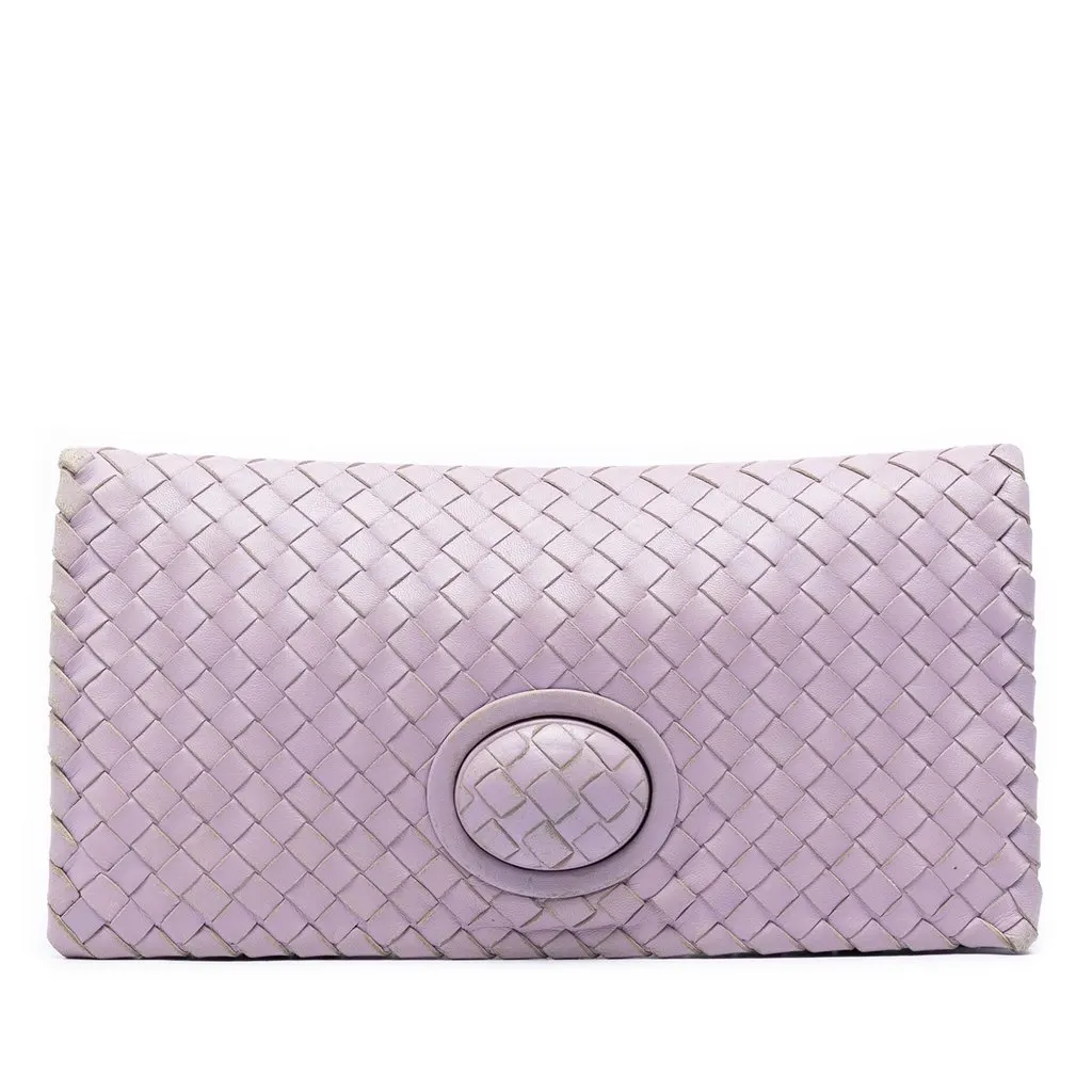 Bottega Veneta Nappa Intrecciato Turn Lock Clutch Purple Leather Very good - Front View