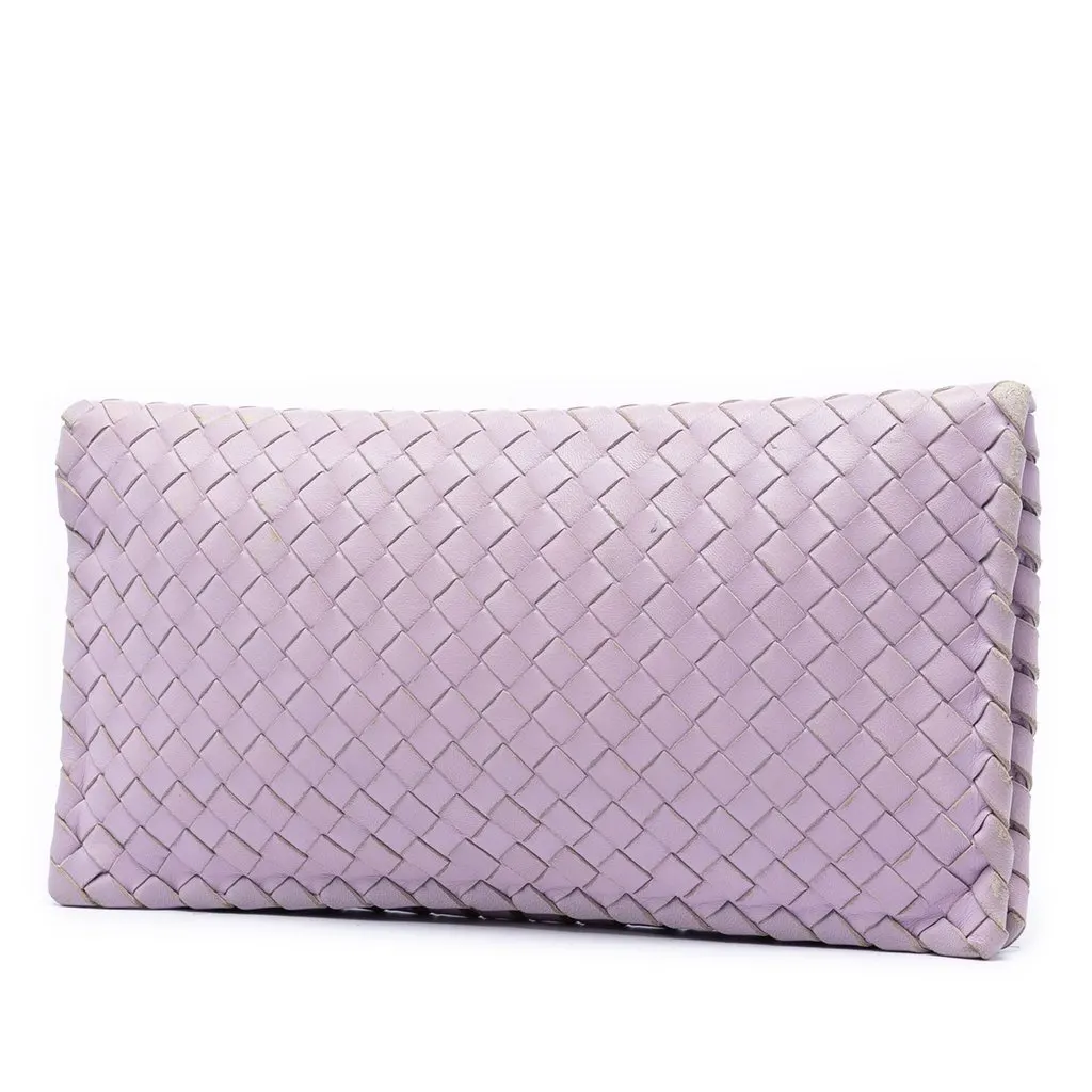 Bottega Veneta Nappa Intrecciato Turn Lock Clutch Purple Leather Very good - Back View