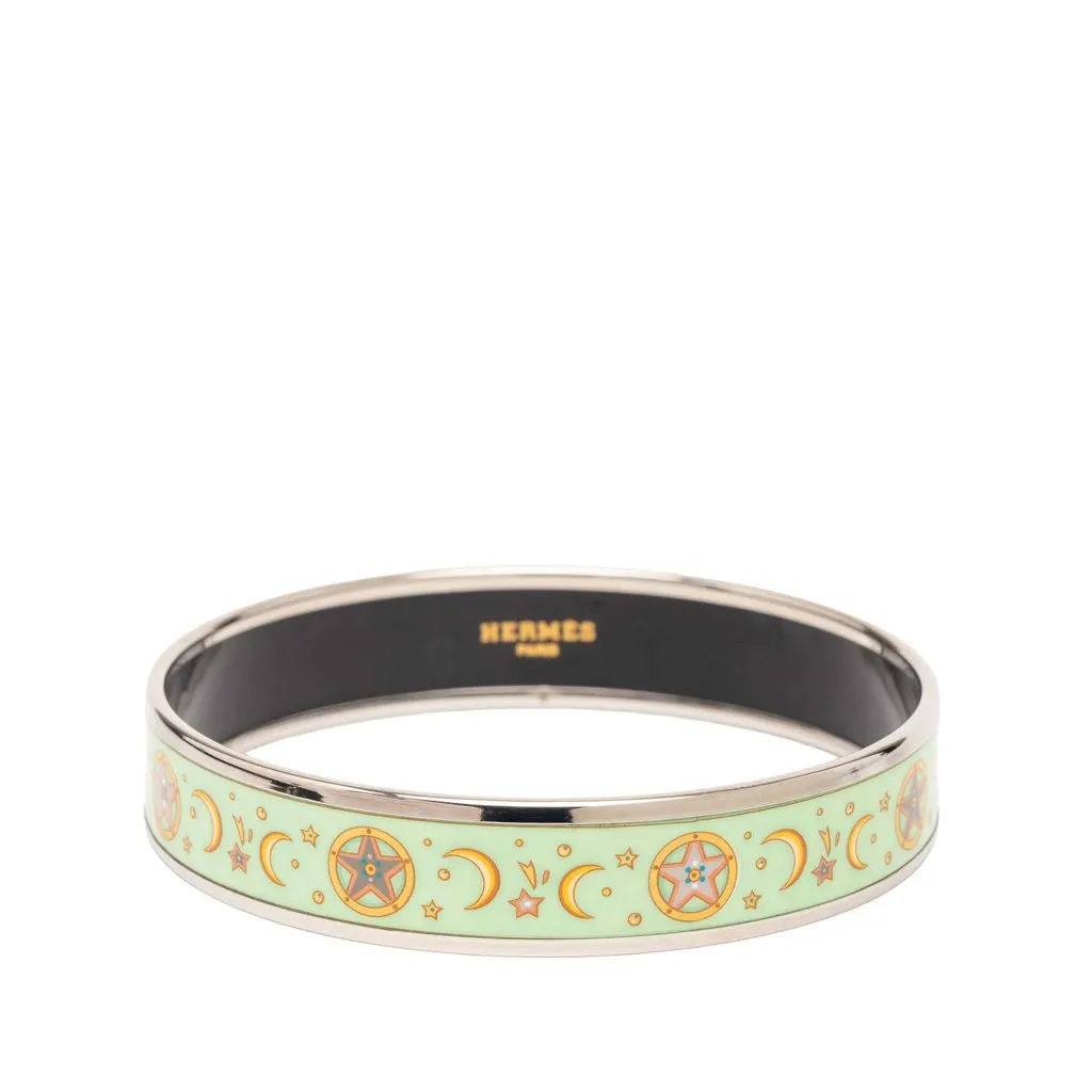 Hermès Narrow Enamel Moon and Stars Bangle 70 Green Very good - Front View