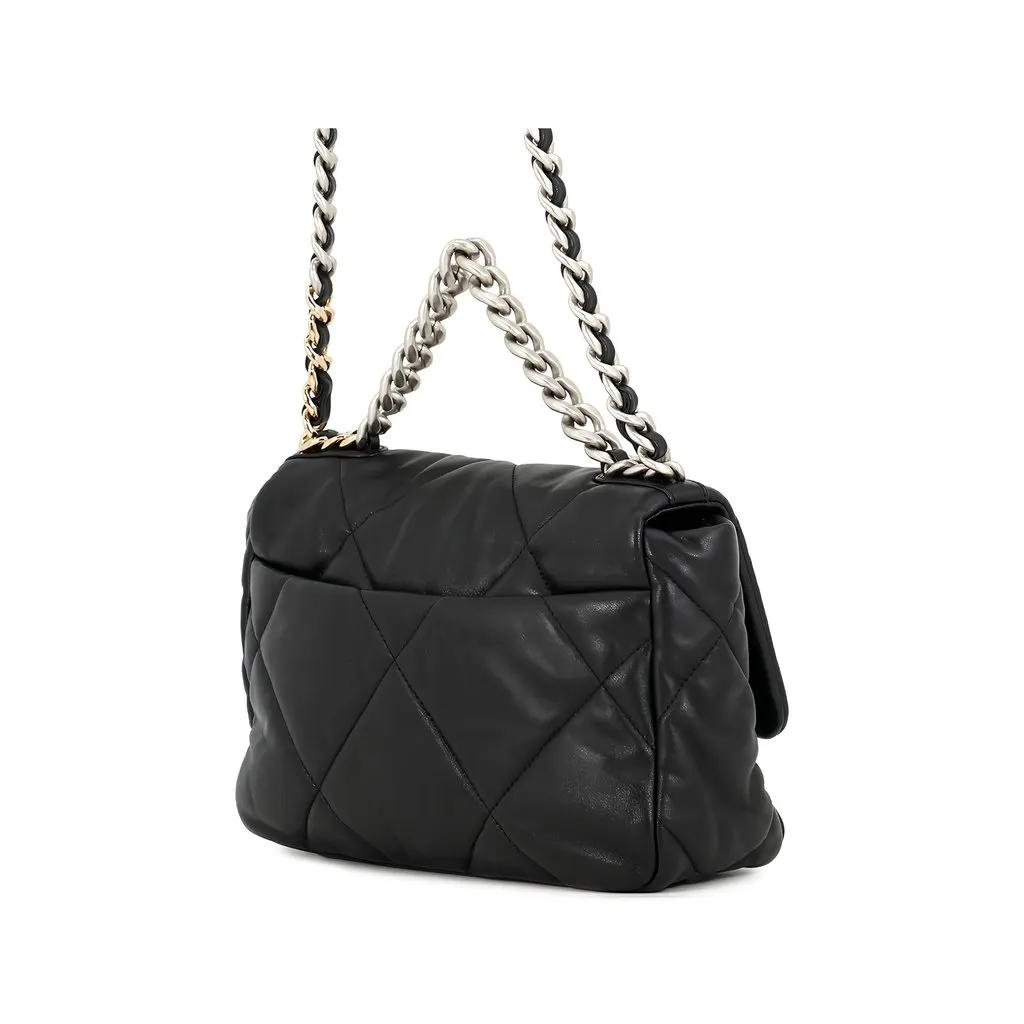 Chanel Medium Lambskin 19 Flap Black Leather Good - Back View