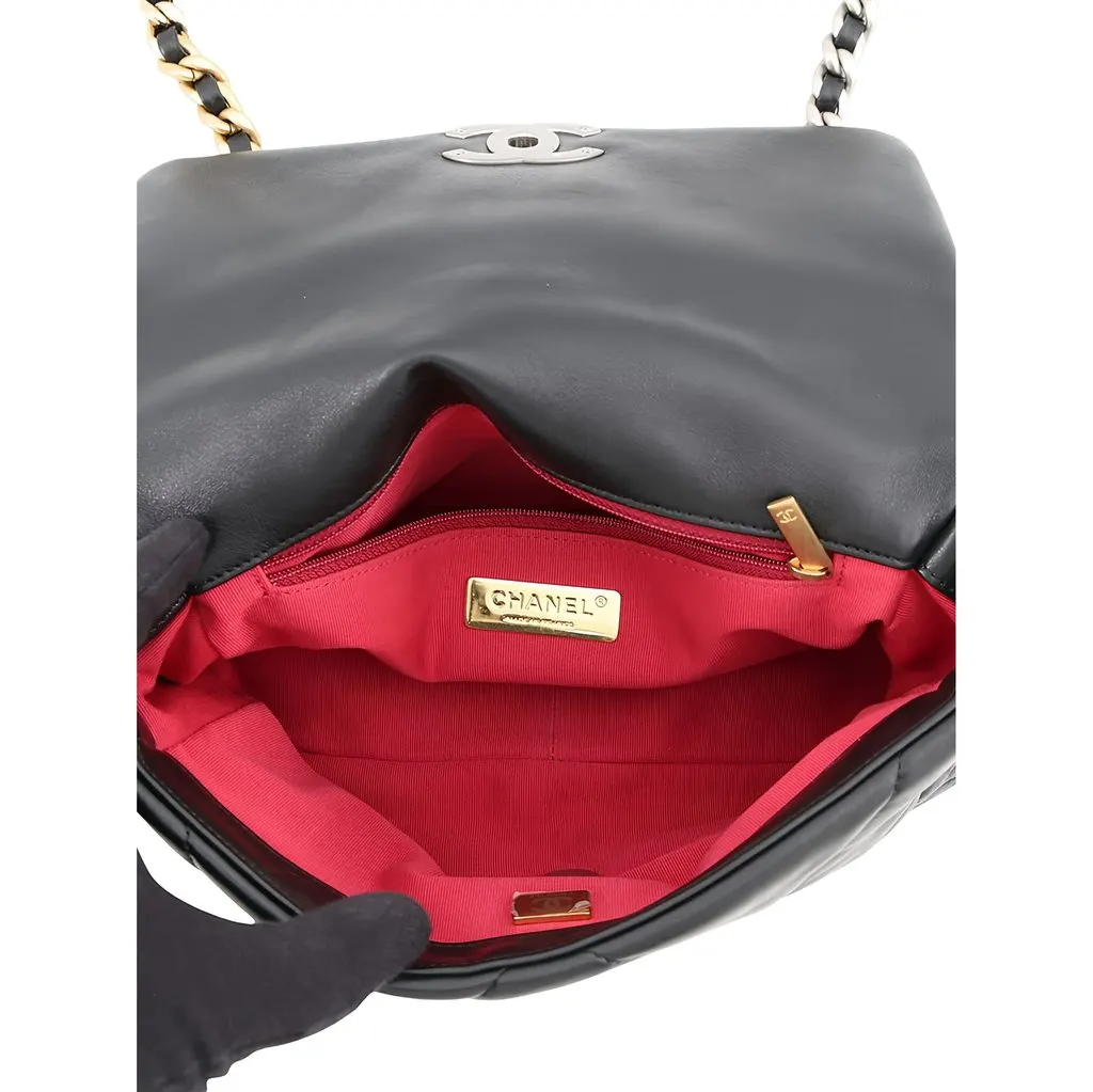 Chanel Medium Lambskin 19 Flap Black Leather Good - Model View