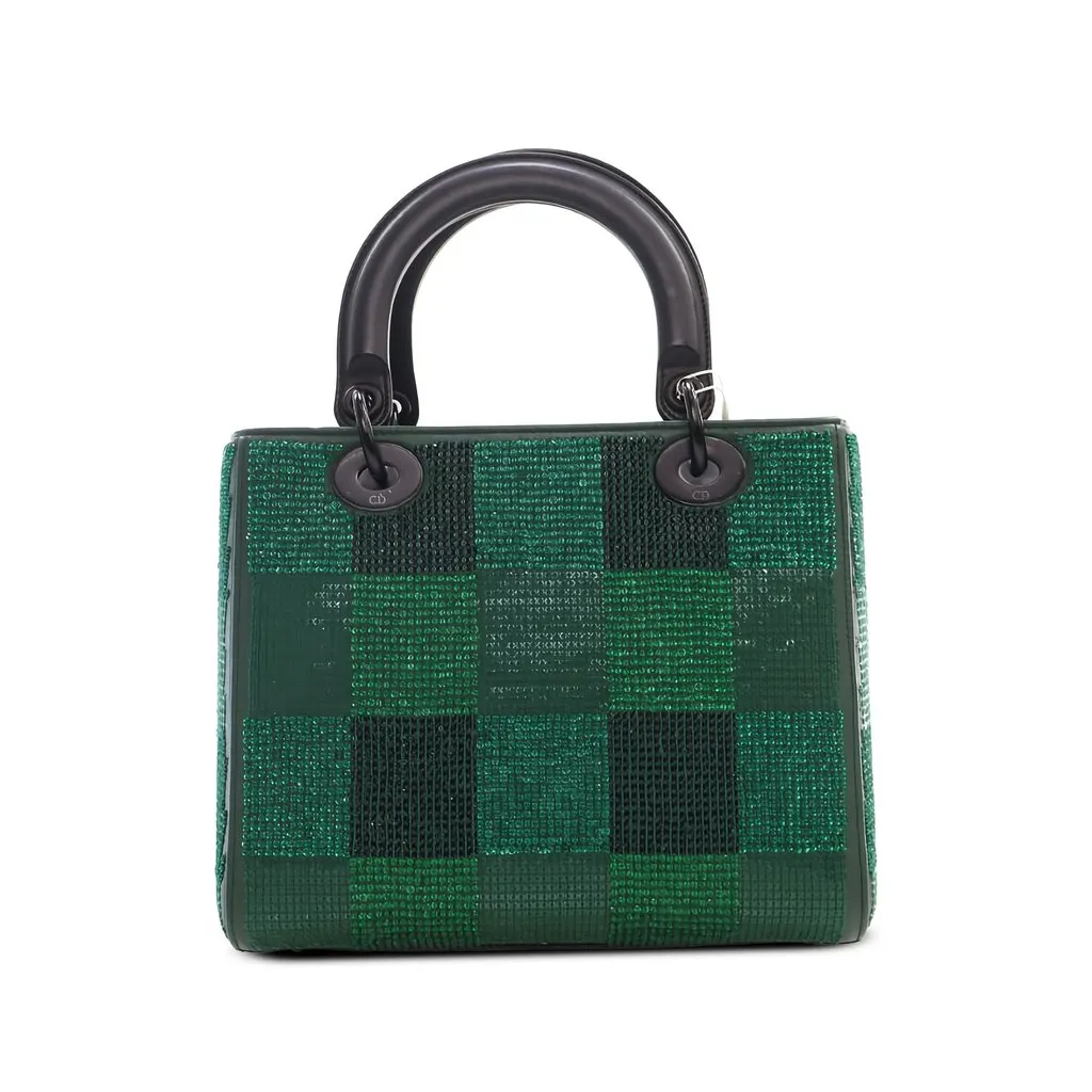 Dior Medium Crystal Embellished Calfskin Checkered Lady Dior Green Leather Very good - Back View