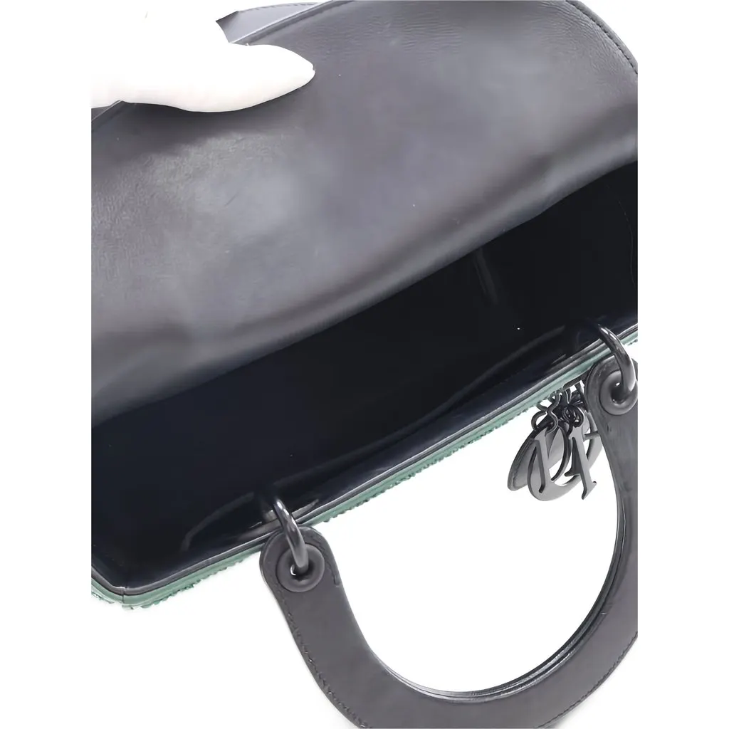 Dior Medium Crystal Embellished Calfskin Checkered Lady Dior Green Leather Very good - Model View