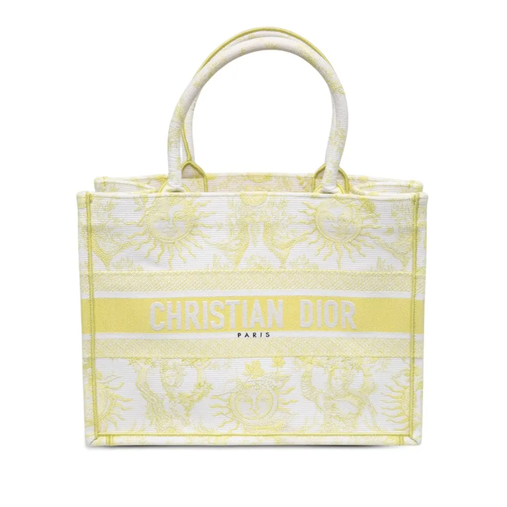 Dior Medium Embroidered Canvas Toile de Jouy Soleil Lady D Lite White Canvas Very good - Front View