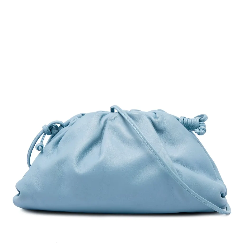 Bottega Veneta Lambskin The Mini Pouch Crossbody Blue Leather Very good - Front View