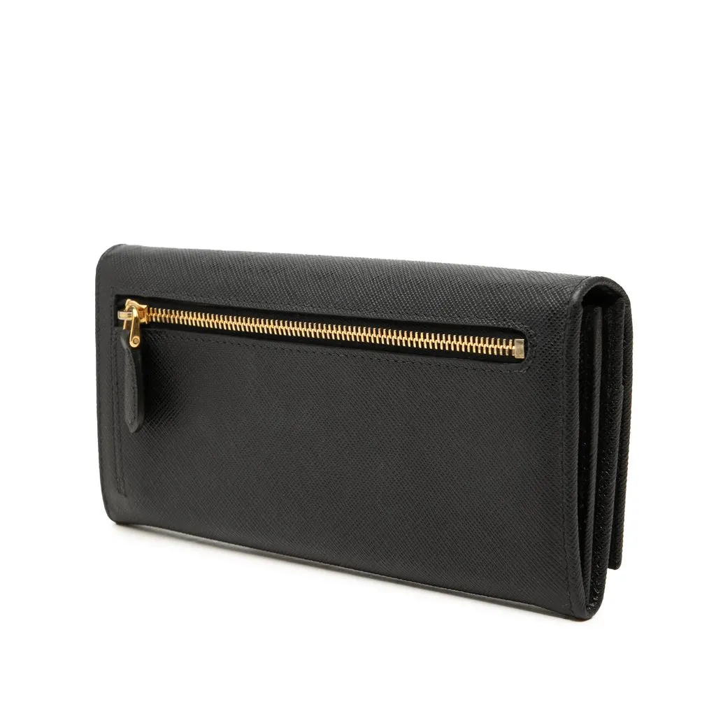 Prada Saffiano Bifold Long Wallet Black Leather Very good - Back View